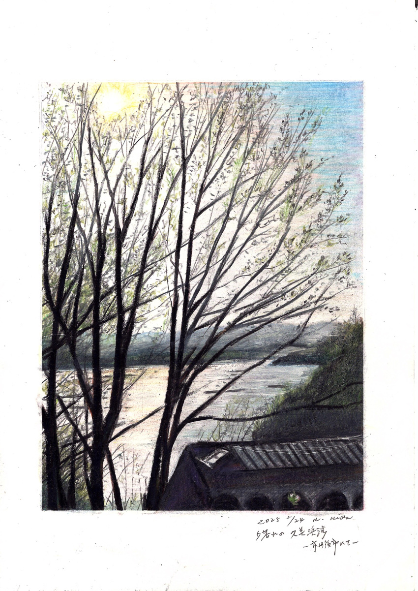 absurdres, baden_hiroshi, border, colored_pencil_(medium), commentary_request, dated, day, highres