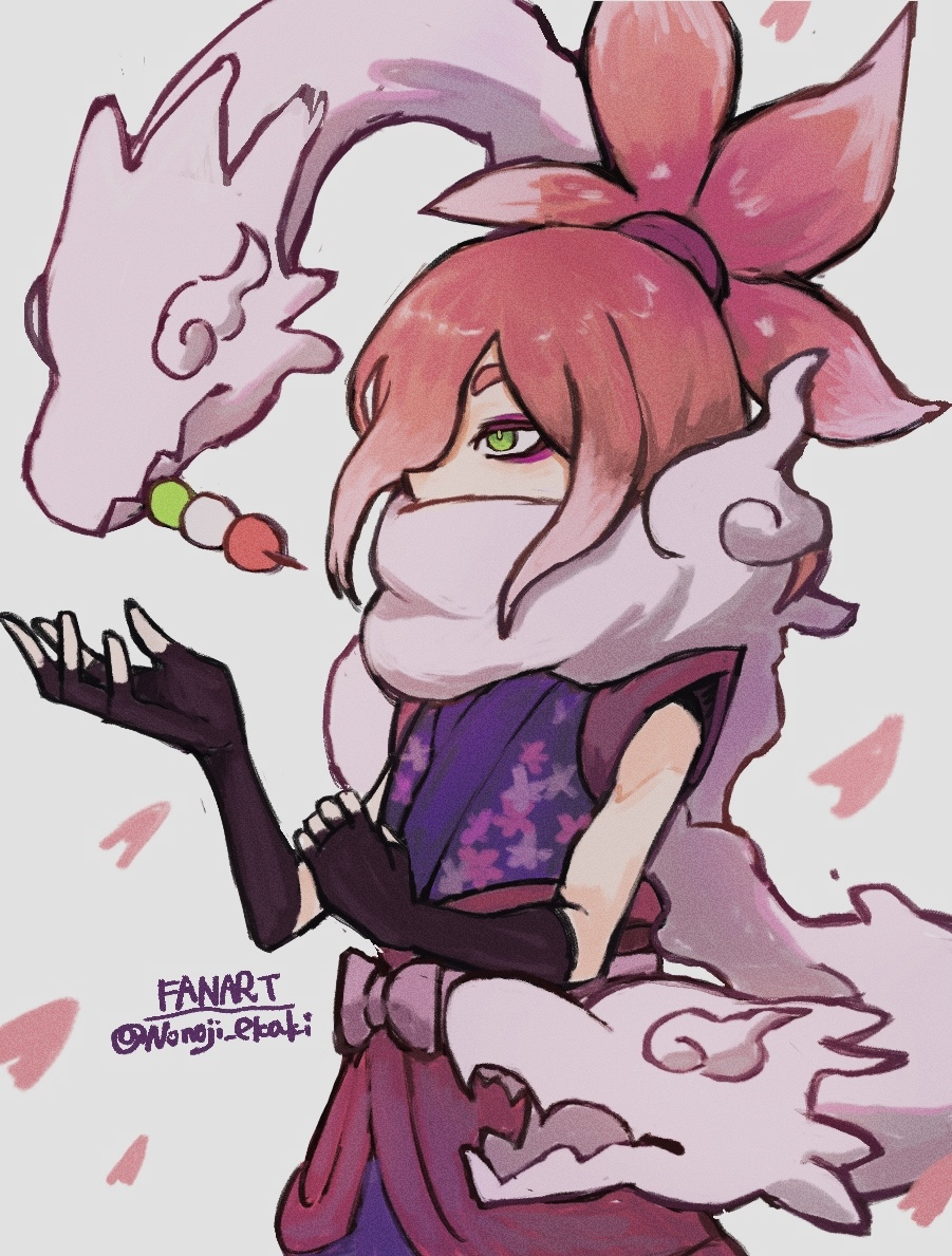 1boy, artist_name, black_gloves, cherry_blossoms, dango, fingerless_gloves, food, gloves