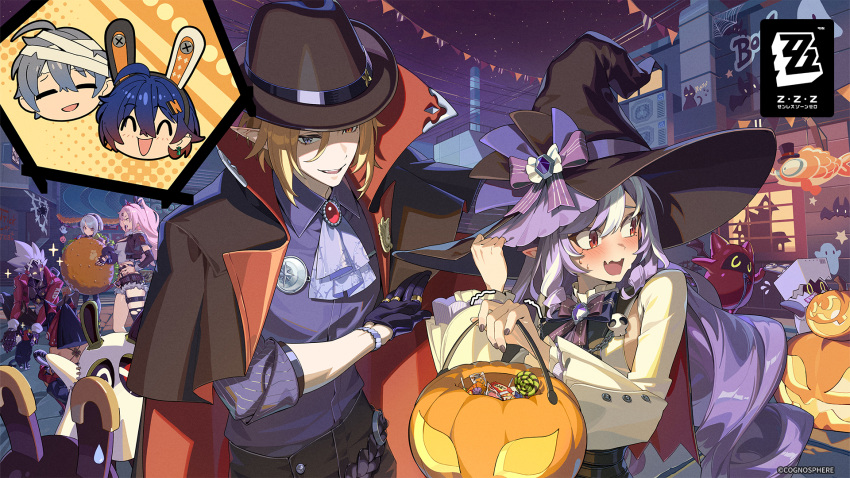 3boys, 4girls, ^_^, amillion_(zenless_zone_zero), anby_demara, animal_ears, ascot, bandaged_head