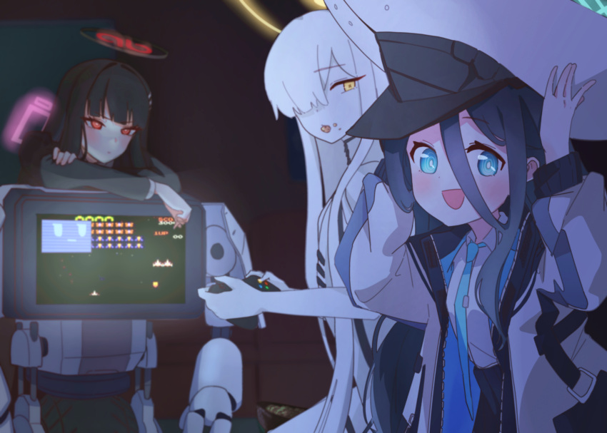 4girls, absurdres, aqua_halo, aris_(blue_archive), black_hair, black_halo, blue_archive, blue_eyes