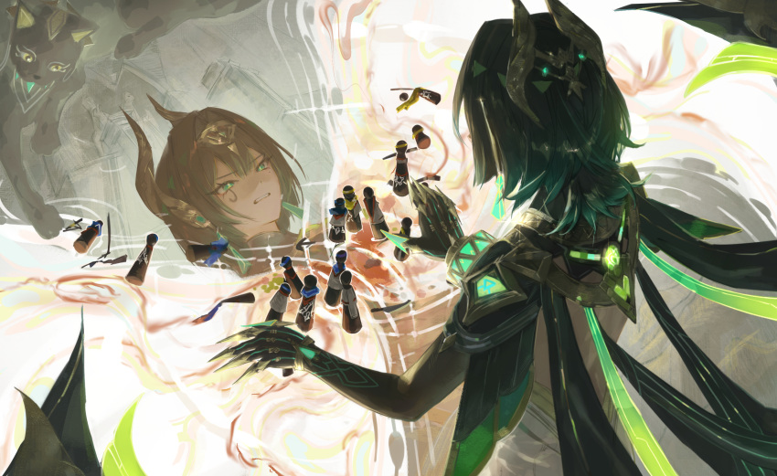 1girl, ancient_egyptian_clothes, animal, ashru_(genshin_impact), black_cat, cat, commentary_request, elbow_gloves