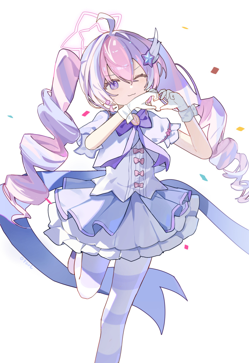 1girl, ;3, absurdres, ahoge, artist_name, blue_archive, bow, bowtie