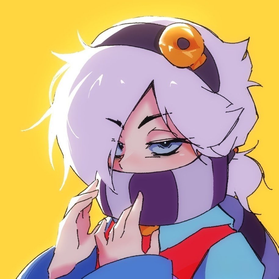 1girl, annabird2520, brawl_stars, colette_(brawl_stars), covered_mouth, expressionless, hair_over_one_eye, hairband