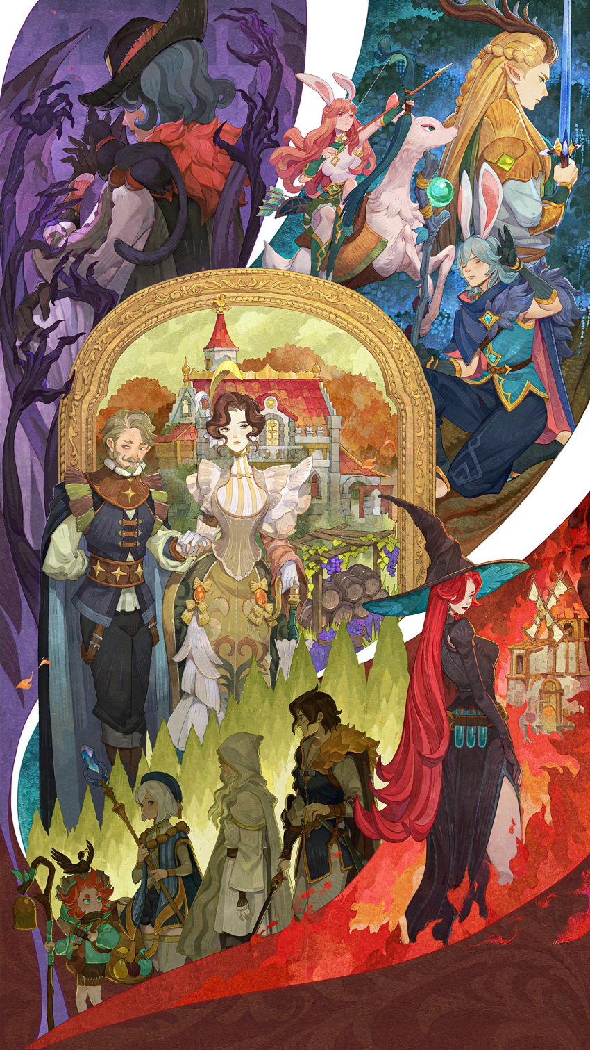 5boys, 6+girls, absurdres, afk_(series), afk_journey, aiming, animal_ears, animal_feet