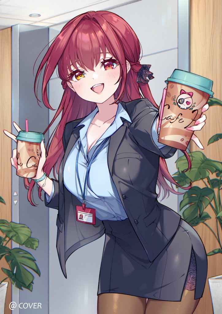 1girl, :d, black_jacket, black_skirt, blue_shirt, braid, breasts, brown_pantyhose