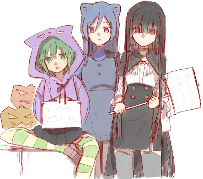 akashi_manaka, animal_ears, animal_hood, aoki_kaho, assault_lily, black_cape, black_choker, black_hair