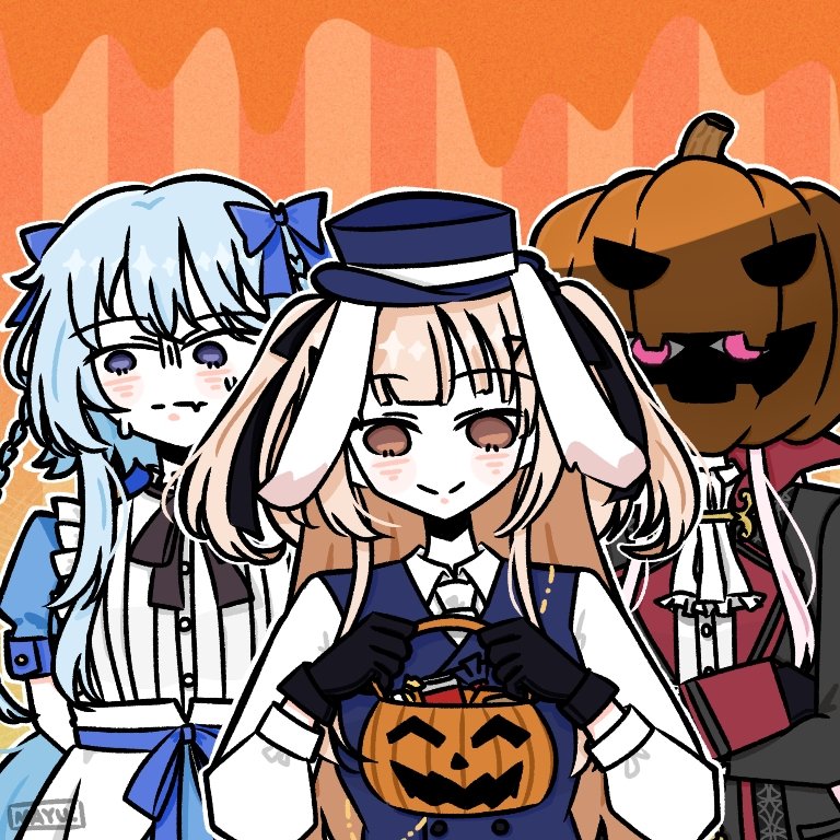 3girls, ando_tazusa, ando_tazusa_(cosplay), animal_ears, arm_behind_back, artist_name, ascot, assault_lily