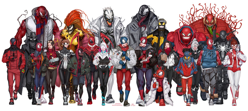 absurdres, agent_venom, animal_print, anti-venom, anya_corazon, ben_reilly, bodysuit, carnage_(marvel)