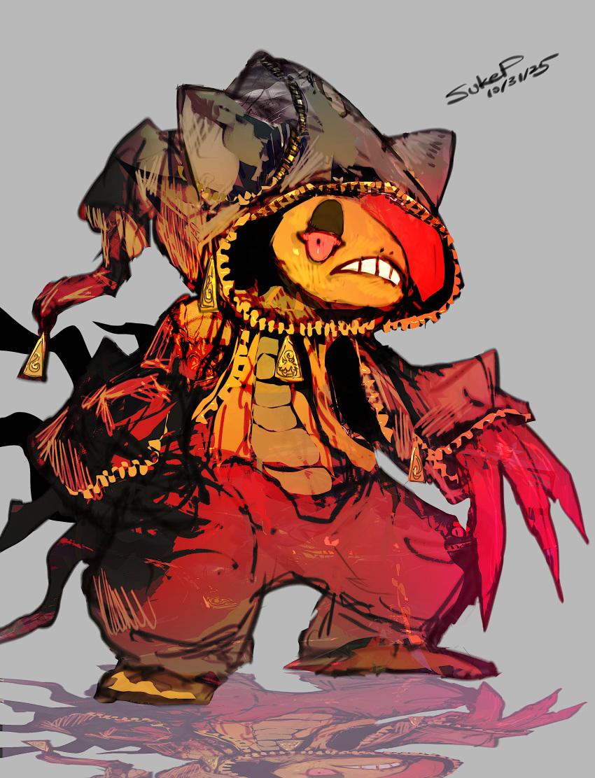 absurdres, banette, claws, colored_skin, dated, frown, grey_background, hair_over_one_eye
