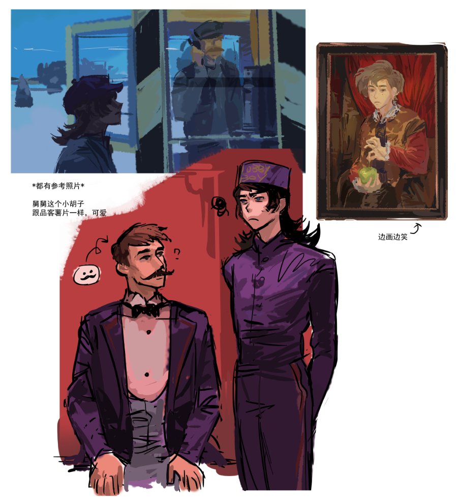 abaddon_(haunted_hotel), abaddon_(human)_(haunted_hotel), aged_up, bell-boy_hat, bellhop_uniform, ben_freeling, blue_eyes, brown_eyes