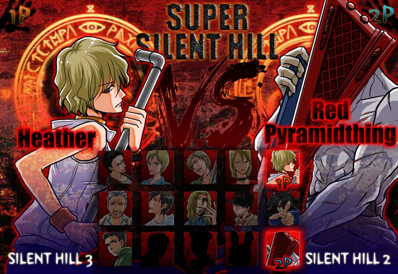 abs, alex_shepherd, annotation_request, blonde_hair, brown_eyes, character_request, character_select, cybil_bennett, douglas_cartland, female, fighting_game, harry_mason, heather_mason, helmet, henry_townshend, hige_(pixiv72291), hige_(yosemite), jacket, james_sunderland, lead_pipe, male, maria_(silent_hill), monster, muscle, muscular, nurse, pipe, pyramid_head, robbie, short_hair, silent_hill, silent_hill_0, silent_hill_1, silent_hill_2, silent_hill_3, silent_hill_4, silent_hill_homecoming, silent_hill_origins, travis_grady, travis_o'_grady, walter_sullivan, wristband