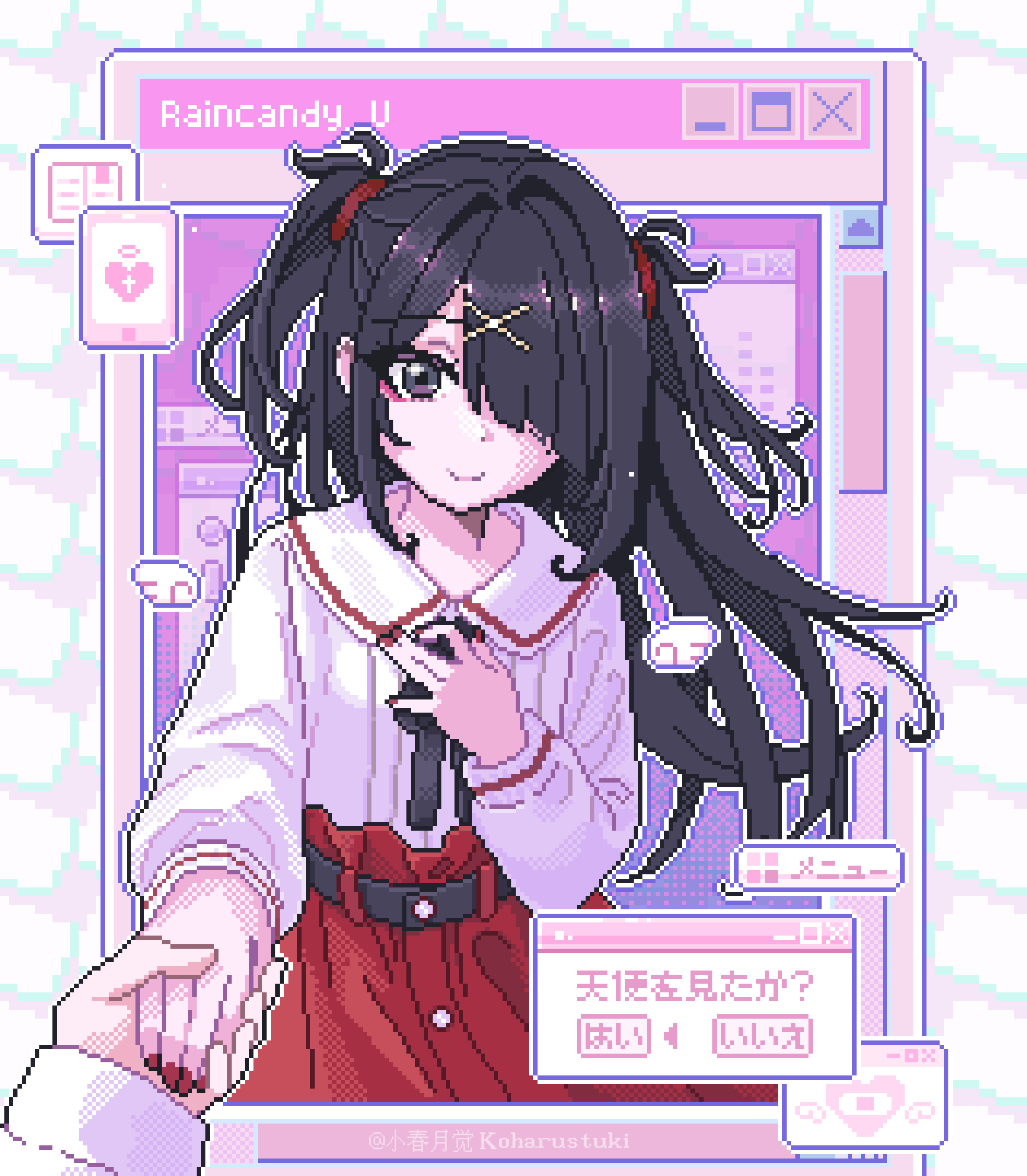 1girl, 1other, absurdres, ame-chan_(needy_girl_overdose), angel_wings, artist_name, belt, black_eyes