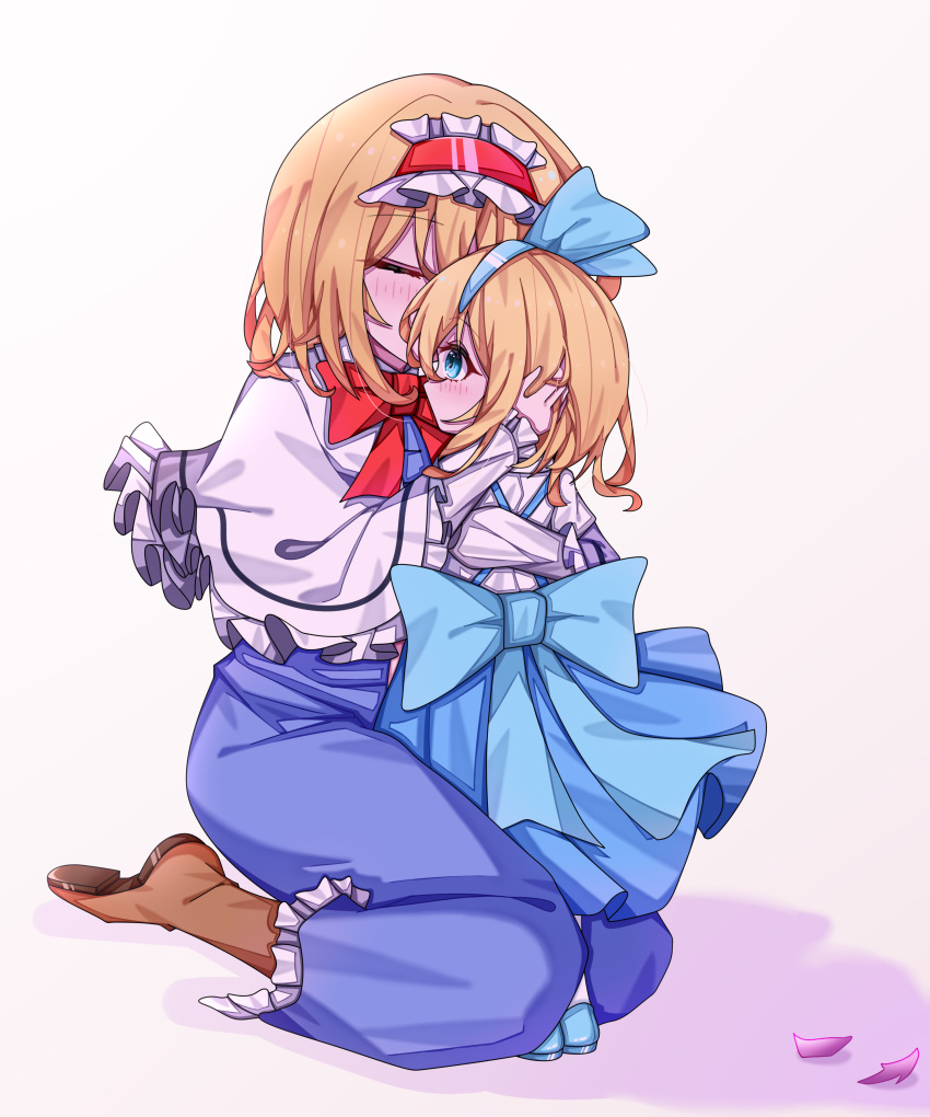 2girls, absurdres, age_difference, alice_margatroid, alice_margatroid_(pc-98), blonde_hair, blue_dress, blue_hairband