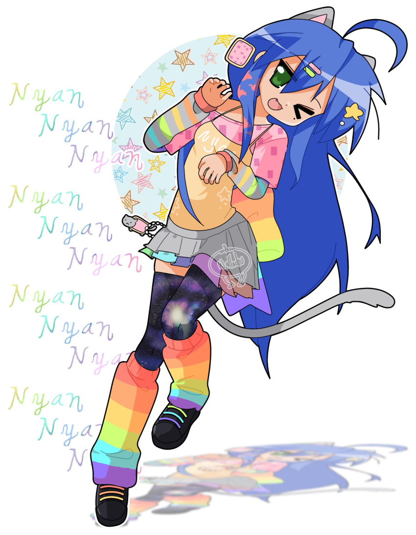 >_<, 1girl, :3, :d, ahoge, animal_ears, back_bow, blue_hair