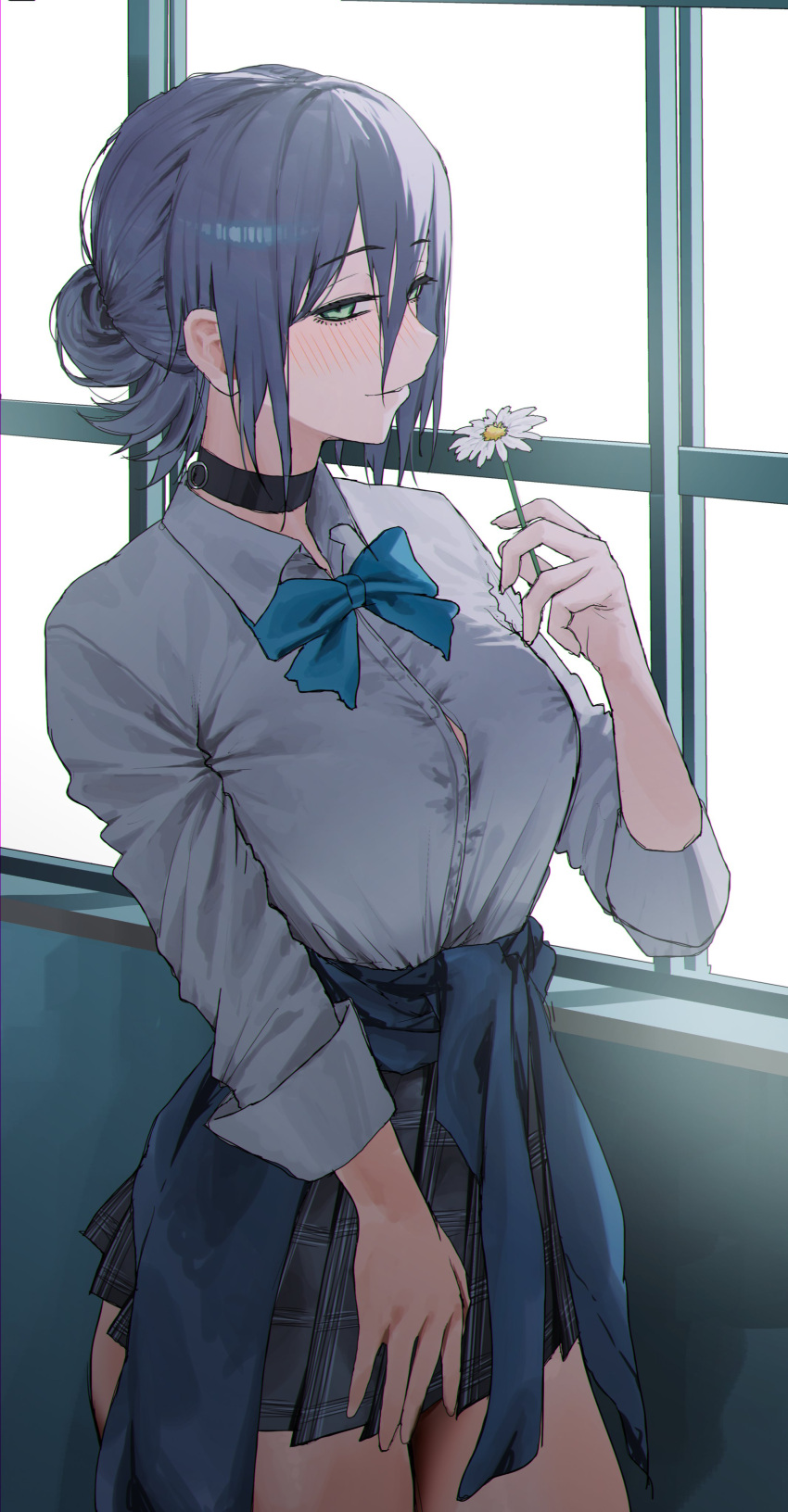 1girl, absurdres, black_choker, blue_bow, bow, bowtie, chainsaw_man, choker