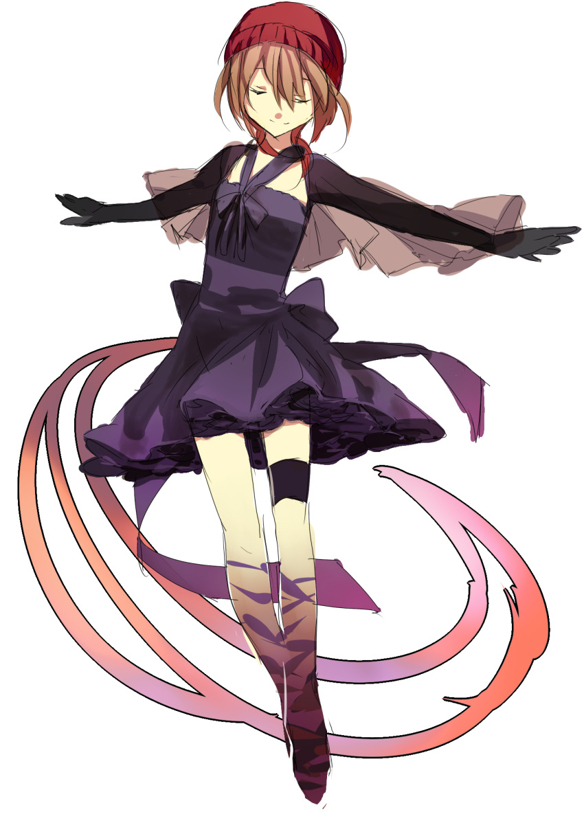 beanie, blonde_hair, closed_eyes, dress, eyes_closed, hat, highres, kyoumo_baito