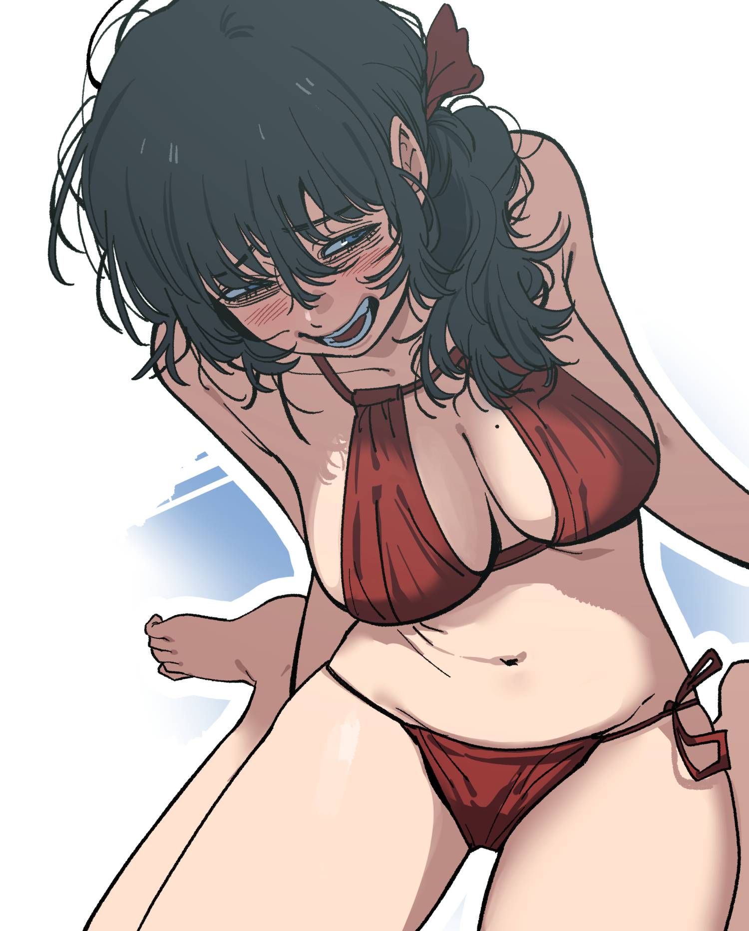 bikini, black_hair, blush, breasts, gye_baeksoon, highres, jimiko, mojyo