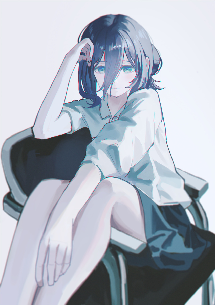 1girl, absurdres, black_hair, black_skirt, chainsaw_man, chair, chujiuo, closed_mouth