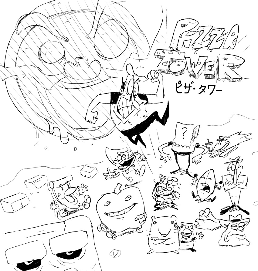 angry, bag, brick_(pizza_tower), chef, fake_peppino, food, gustavo_(pizza_tower), highres