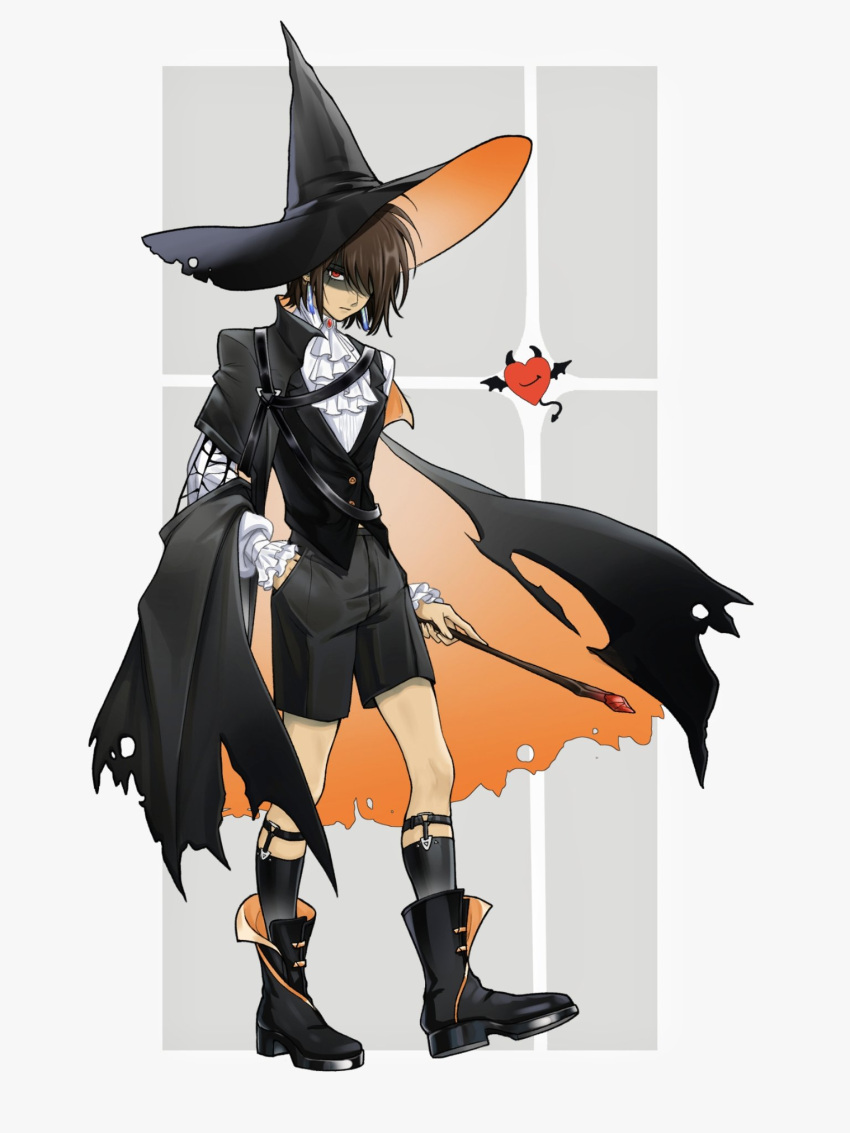1other, alternate_costume, black_shorts, boots, brown_hair, cape, deltarune, eram_(deltarune)