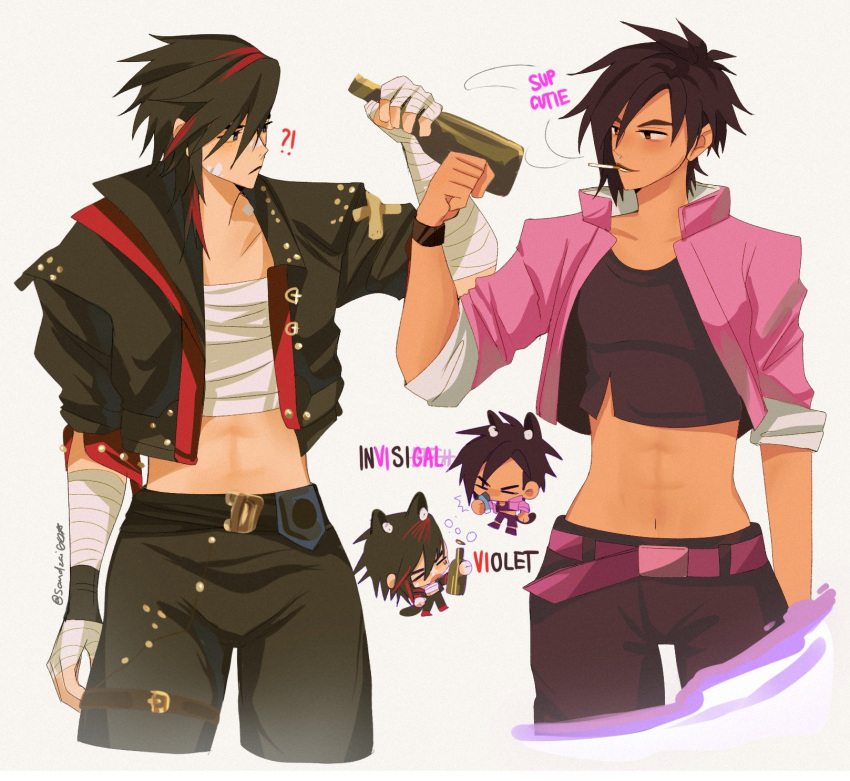 2girls, arcane:_league_of_legends, arcane_brawler_vi, arcane_vi, bandaged_arm, bandages, belt, black_hair
