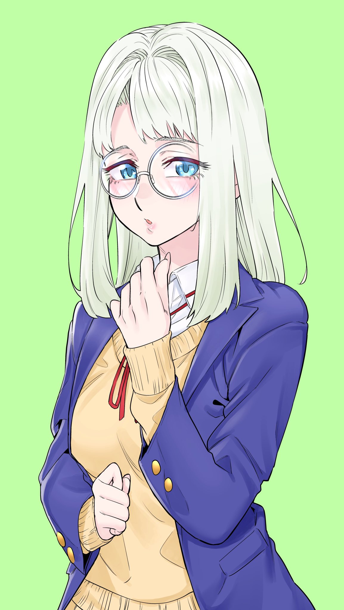 1girl, :o, blazer, blue_eyes, blue_jacket, commentary_request, dosanko_gal_wa_namaramenkoi, glasses