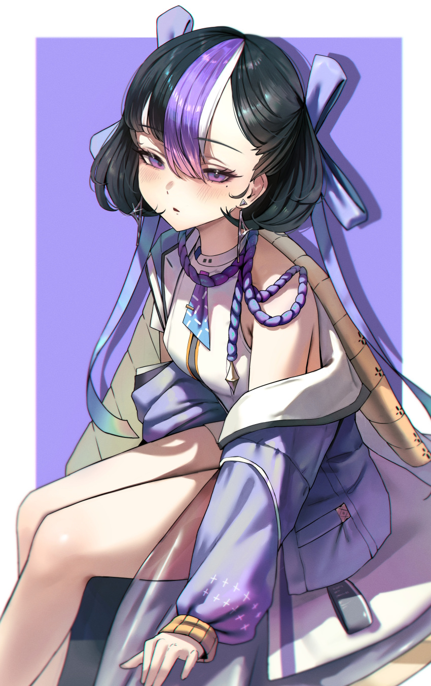 1girl, absurdres, black_hair, blush, earrings, goddess_of_victory:_nikke, hair_ribbon, hashtag-only_commentary