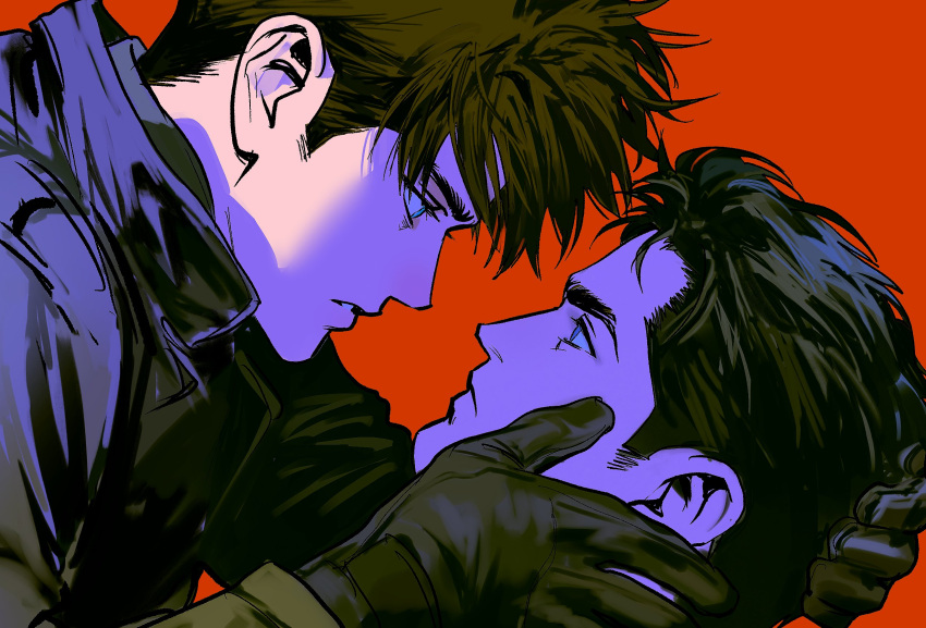 2boys, batman_(series), black_gloves, black_hair, black_shirt, blue_eyes, bodysuit, bruce_wayne