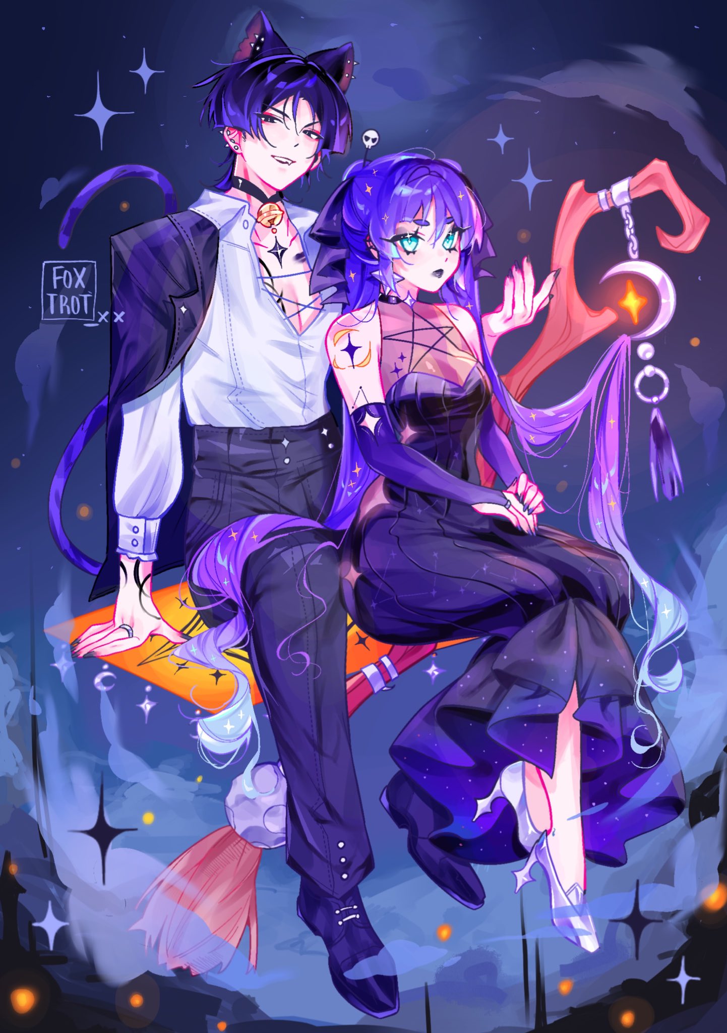 1boy, 1girl, alternate_body_size, alternate_costume, animal_ears, aqua_eyes, aqua_hair, arm_at_side