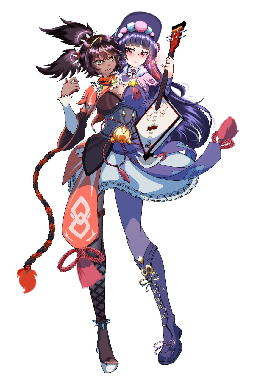 absurdres, blush, breast_size_difference, conjoined, genshin_impact, height_difference, highres, long_hair