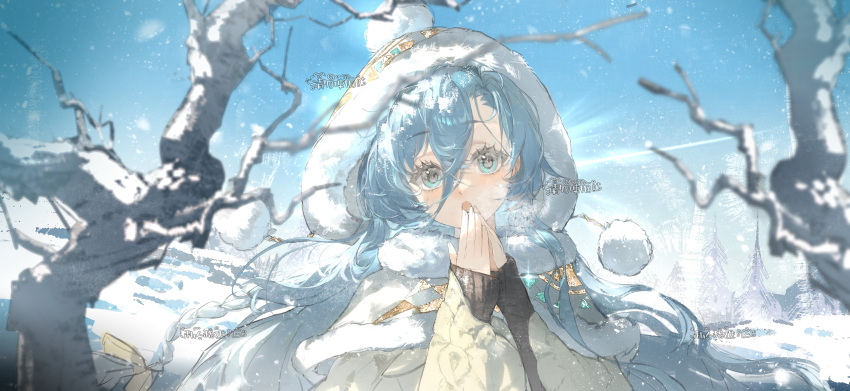 1girl, 37_(maidjump_goods_cafe)_(reverse:1999), 37_(reverse:1999), :o, absurdres, beanie, blue_eyes, blue_hair