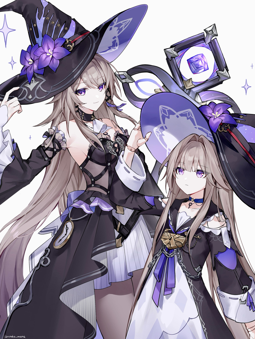 absurdres, black_dress, blue_choker, brown_hair, choker, detached_collar, doll_joints, dress