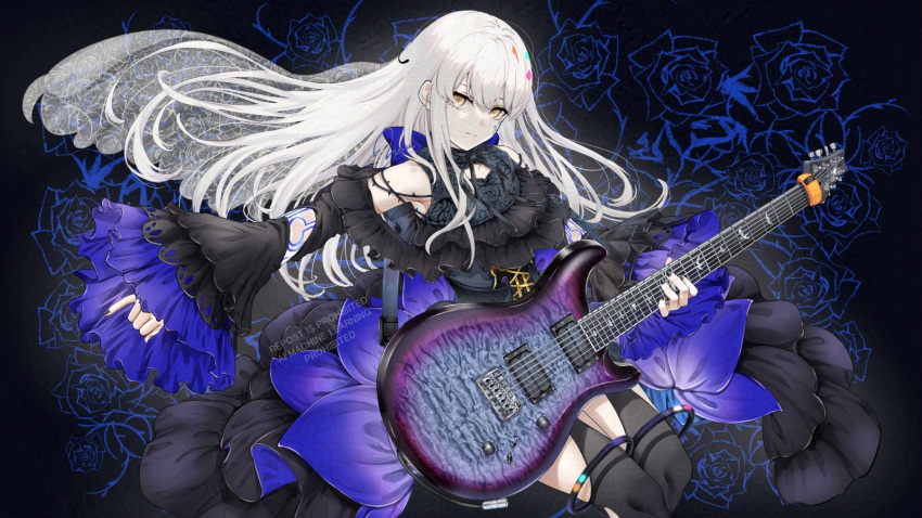 1girl, adversarial_noise, bang_dream!, black_dress, black_hair, black_nails, closed_mouth, commentary_request