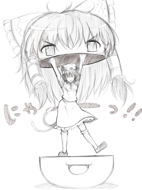 animal_ears, bobby_socks, cat_ears, cat_tail, chen, closed_eyes, diohazard, dress