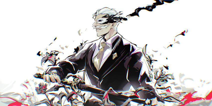 1boy, absurdres, black_jacket, chinese_commentary, chromatic_aberration, collared_shirt, commentary, dress_shirt