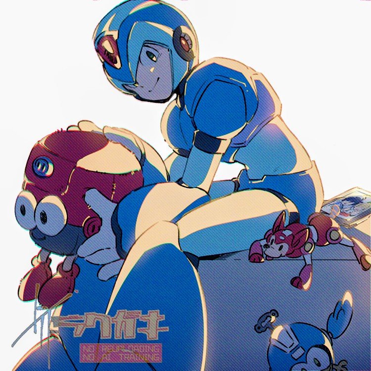 1boy, armor, beat_(mega_man), blue_armor, blue_helmet, forehead, helmet, male_focus