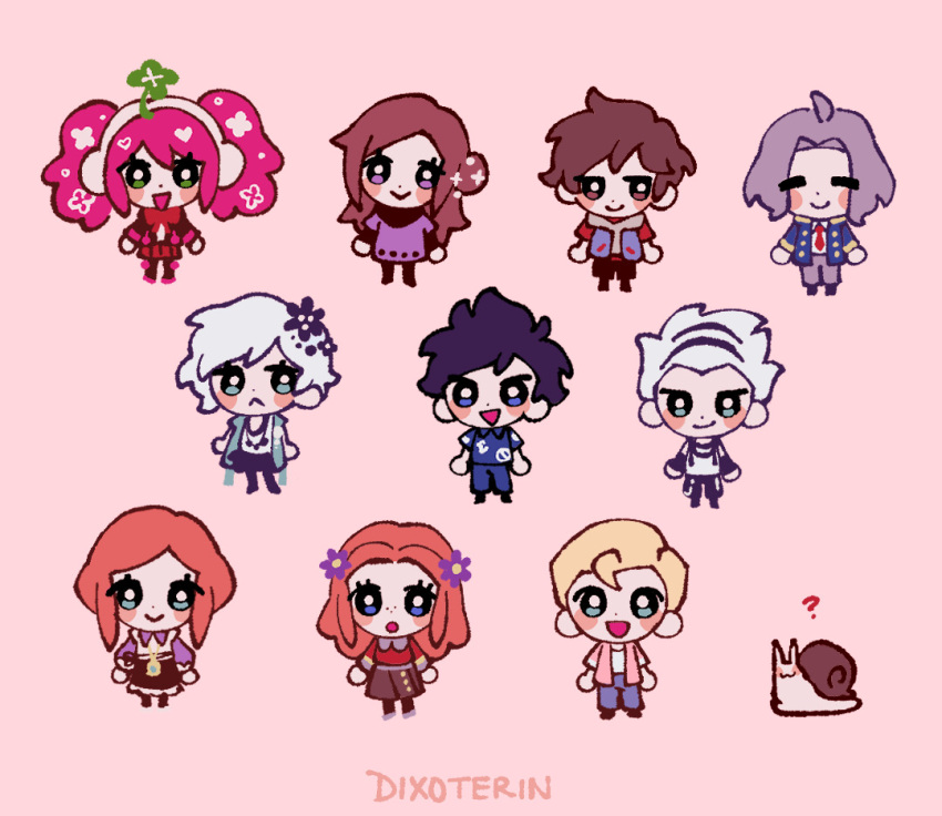 5boys, 5girls, :<, :d, :o, =_=, ahoge, artist_name