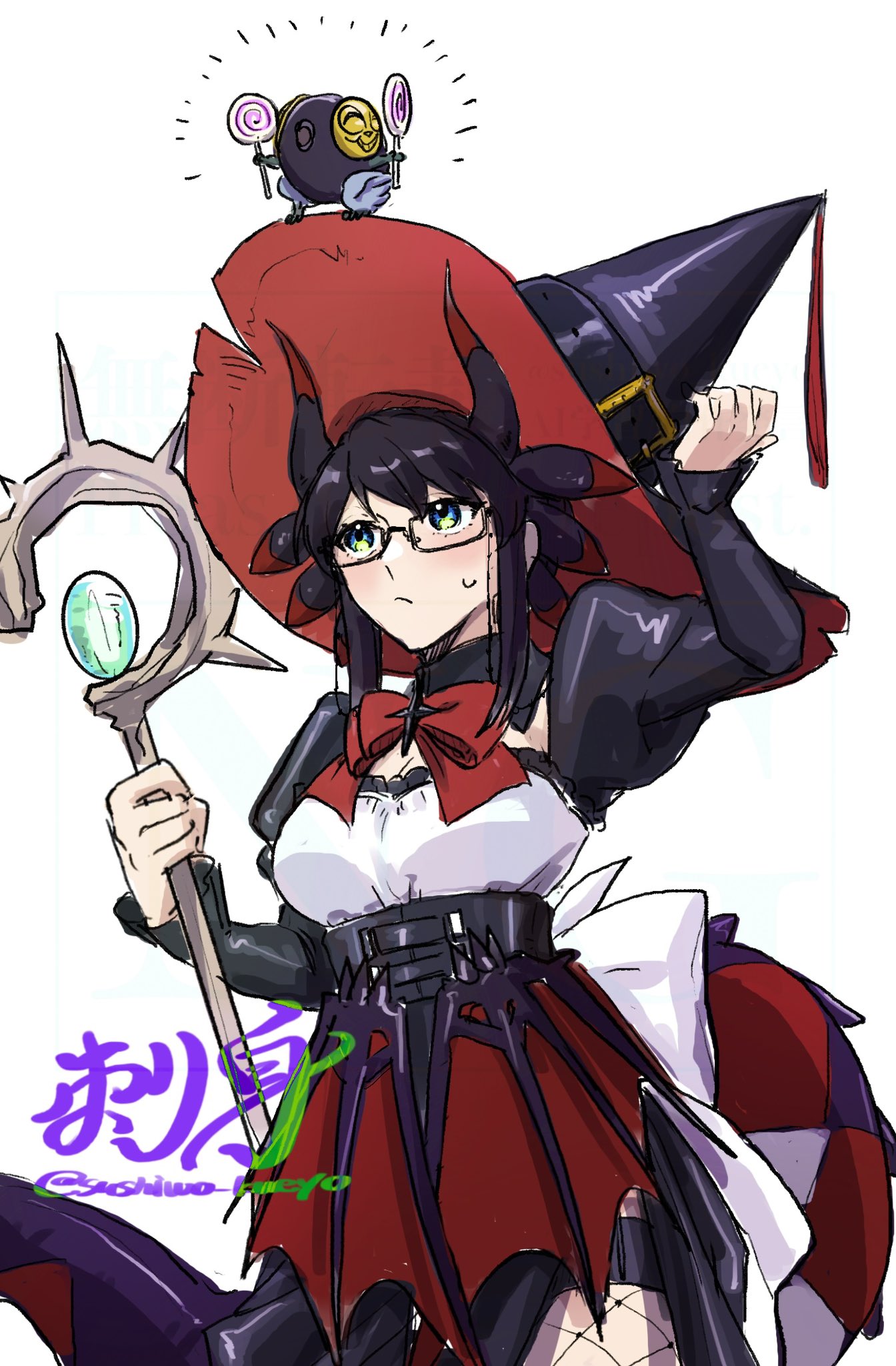 1girl, black_dress, black_hair, blue_eyes, breasts, dragon_girl, dragon_horns, dragon_tail