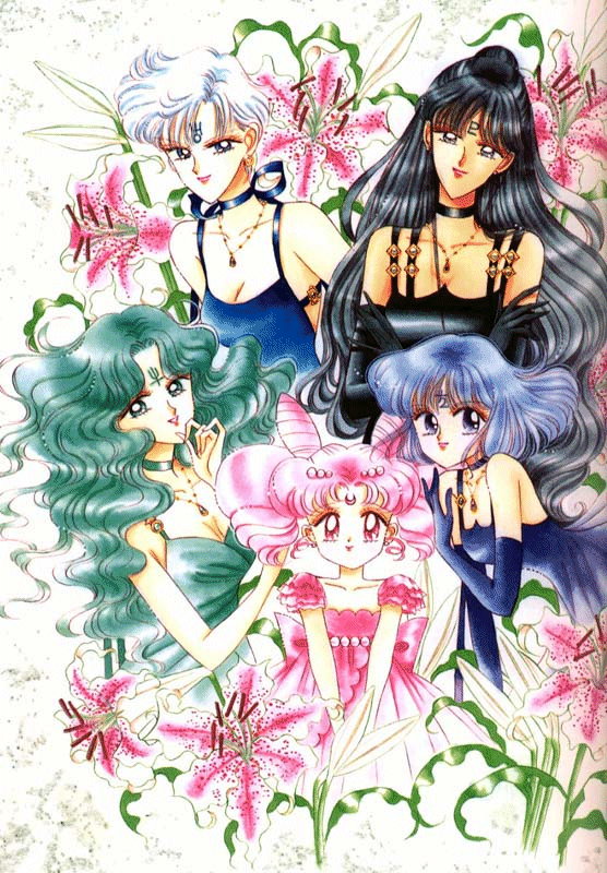 90s, aqua_hair, bishoujo_senshi_sailor_moon, black_hair, blue_eyes, chibi_usa, child, choker