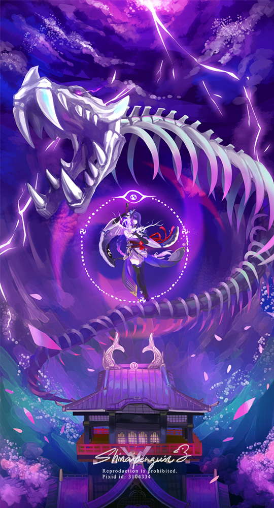1girl, architecture, arm_up, artist_name, back_bow, black_thighhighs, blunt_bangs, bone