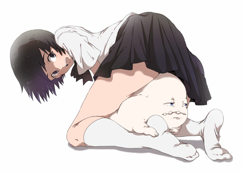 black_eyes, black_hair, brown_eyes, cenco, cencoroll, feet, footwear, looking_back