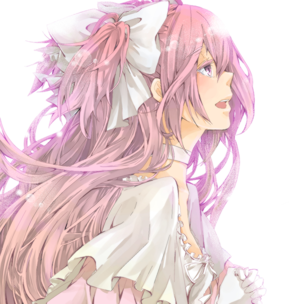 ambrosia, gloves, goddess_madoka, kaname_madoka, long_hair, mahou_shoujo_madoka_magica, pink_eyes, pink_hair, ribbon, solo, spoilers, ultimate_madoka