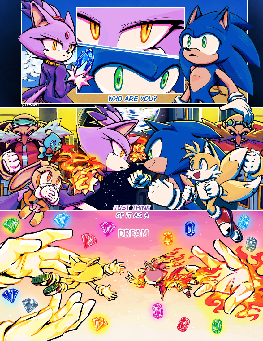 2girls, 4boys, animal_ears, artist_name, blaze_the_cat, blue_eyes, blue_fur, brown_eyes