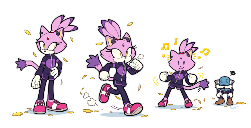 1boy, 1girl, alotaart, animal_ears, artist_name, blaze_the_cat, cat_ears, cat_girl