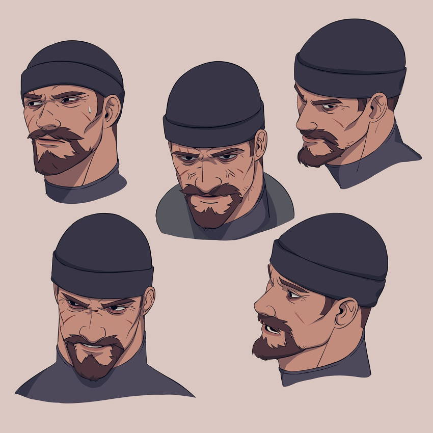 1boy, beanie, black_hat, blackwatch_reyes, brown_eyes, brown_hair, closed_mouth, commentary_request