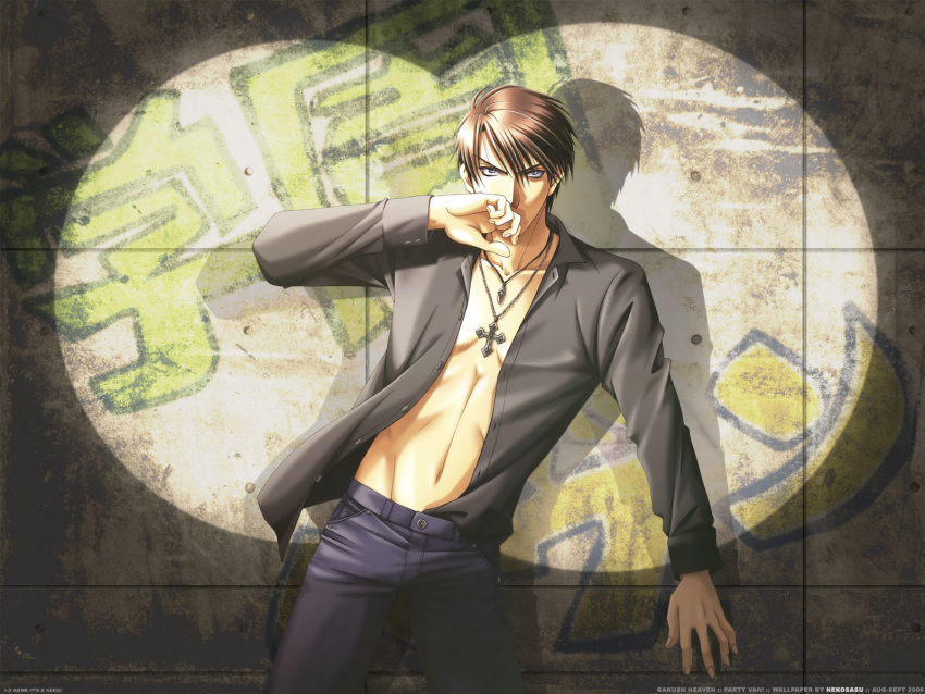 blue_eyes, brown_hair, gakuen_heaven, male, necklace, short_hair, wallpaper, you_higuri