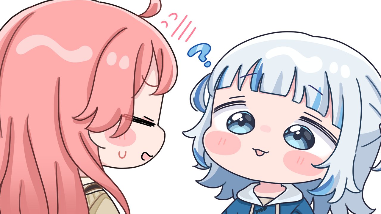 2girls, :d, =_=, ?, blue_eyes, blue_hair, blue_hoodie, brown_cardigan