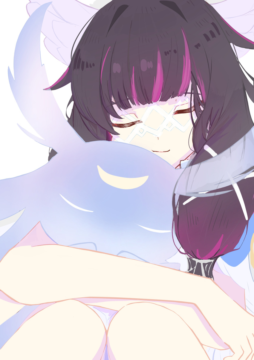 1girl, absurdres, blunt_bangs, closed_eyes, columbina_(genshin_impact), eye_mask, genshin_impact, hair_ornament