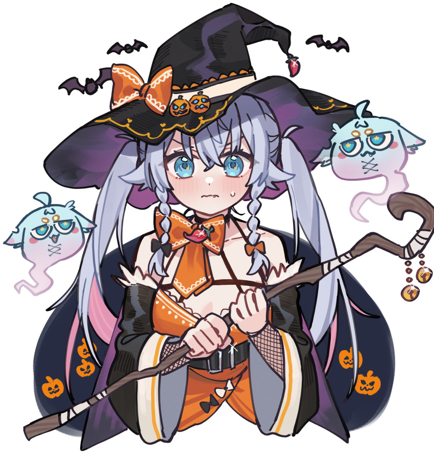 1girl, absurdres, bat_(animal), blue_eyes, blush, bow, braid, braided_sidelocks