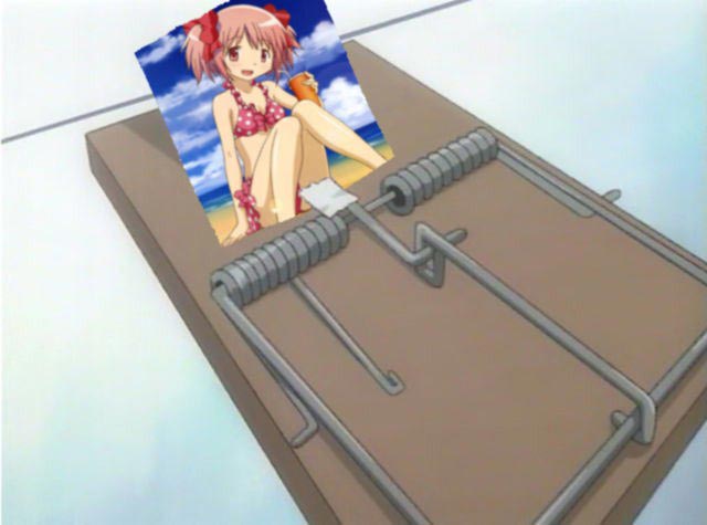 kaname_madoka, mahou_shoujo_madoka_magica, mouse_trap, photo_(object), swimsuit, trap